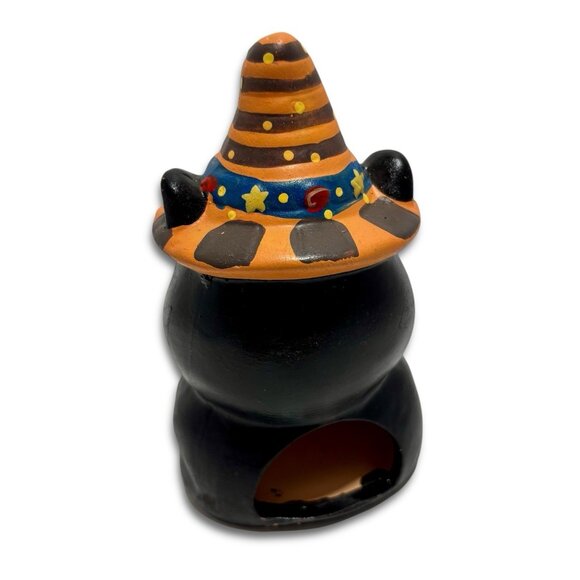 Vintage Ceramic Witches Black Cat Tea Light Holder Statue. RARE Halloween Decor. - Picture 4 of 8